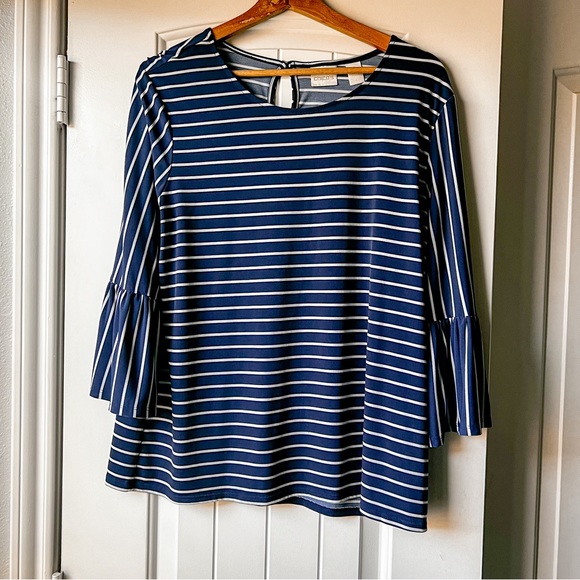 Chico's Tops - Chicos Blue and White Striped Top with Bell Sleeves 2 Large